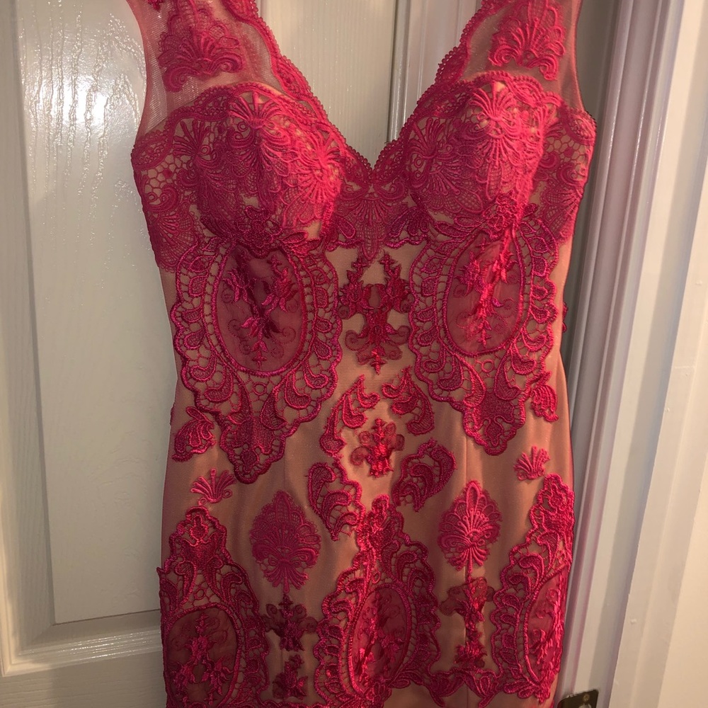 Hot pink Jovani short dress.